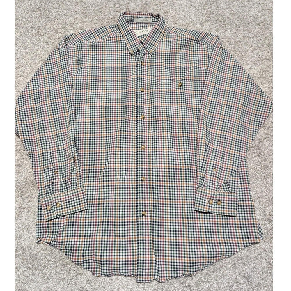 Orvis Shirt Mens L‎ Multi Color Tattersall Check Cotton Button Down Long Sleeve